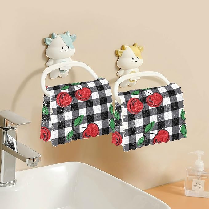 CaTaKu Cherries Plaid Kitchen Dish Cloths, 6 Pack Reusable Dish Rags for Washing Dishes, Microfiber Cleaning Cloths Dish Towels Washcloths for Kitchen Drying