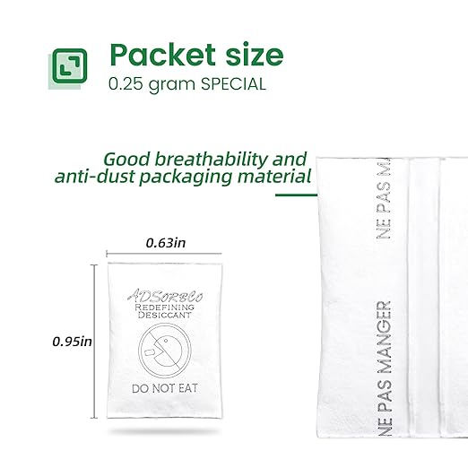 Ink-Free Silica Gel Packets 0.25g, 600 Pack Moisture Absorbers for Storage, Food Safe Humidity Packs, Non-Toxic Desiccant Bags for Food, Tools & Electronics