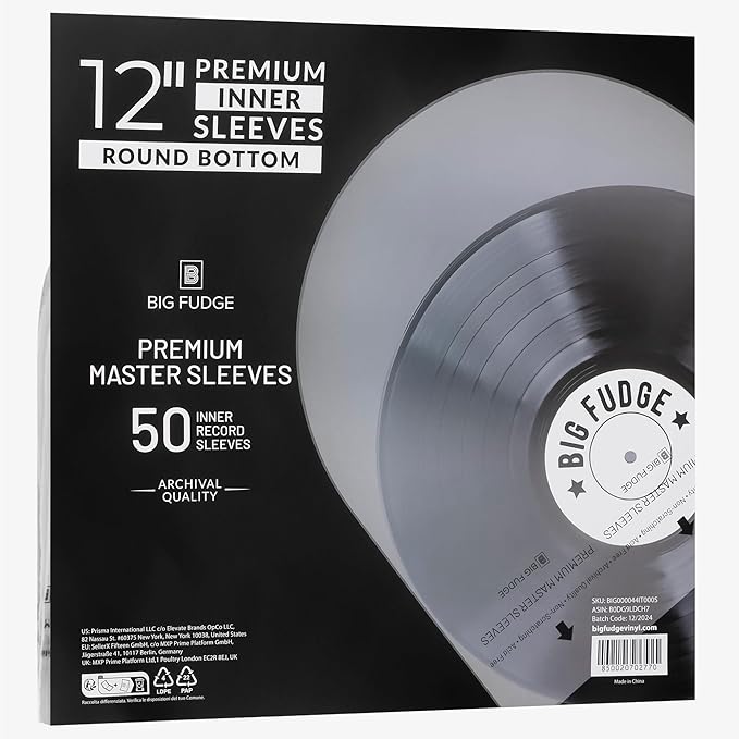 Big Fudge 12" Vinyl Record Sleeves - Round Bottom Inner Sleeves 50 Pack - Anti Static Rice Paper Acid Free Vinyl Covers - Accessories Protect LP Albums from Dust, Dirt & Scratches