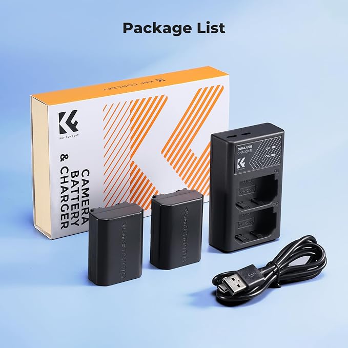 K&F CONCEPT NP-FZ100 2280mAH Battery and Dual Slot Charger Set for Sony A7iii, A7iv, A7C, A6700, A6600, ZV-E1, ZV-E10ii, FX3, FX30, A9, Alpha 9, Alpha 9S, A9S, A7R3, A7R4 Camera Batteries