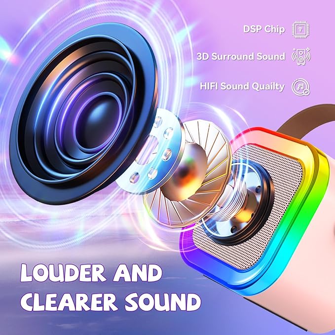 Upgraded Mini Karaoke Machine with 3 Wireless Microphones for Kids Girls Boys - Karaoke Party Speaker Christmas Birthday Gifts for 4 5 6 7 8 9 10 11+ Year Old - Kids' Instrument Accessories - Pink