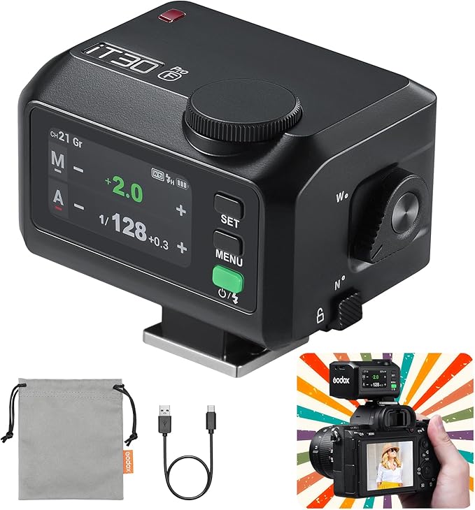 Godox iT30Pro-F Pocket TTL Flash for Fujifilm Camera: 2.4G Wireless + Touchscreen (Equivalent to Built-in X3 Trigger), Li-ion Battery, HSS 1/8000s, 560 Flashes, Built-in Diffuser for Portrait