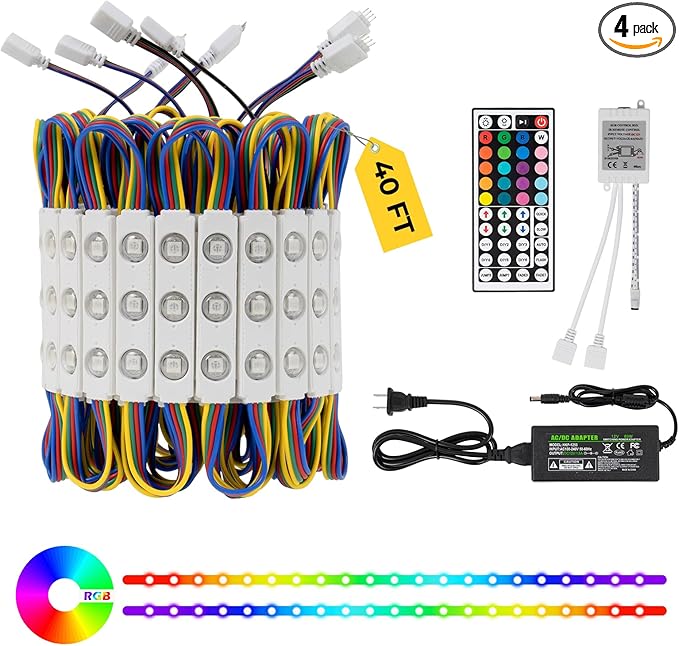 Dyna-Living LED Storefront Lights 40FT Commercial RGB Window Lights for Store Front Decorative 80PCS 3-LED 5050 SMD RGB Module for Signs IP65 Waterproof Strip Light for Business (4 Packs-White)