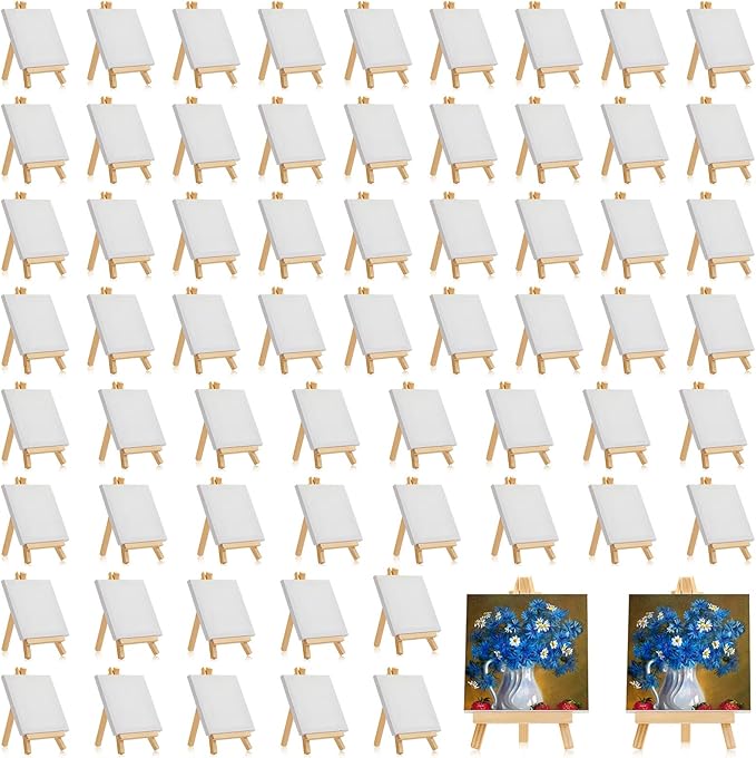 Mimorou 150 Pack 3 x 3 Inch Mini Canvases with Easel Sets for Painting Small Art Stretched Canvases Panels Pack for Kids Classroom Crafts Valentine's Day Painting Gift Easter Crafts