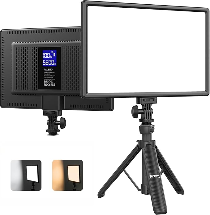 RALENO 19.5W LED Video Soft Light Panel, 650Lux/m 13" Camera Panel Light Built-in 8000mAh Battery, CRI>95 2500-6500K Photography Studio Lights for TikTok YouTube Video Recording Photography Streaming