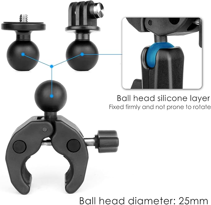 Super Clamp Camera Mount with 360° Ball Head & Phone Holder, Aluminum Magic Arm Camera Clamp Mount for GoPro/Insta360/DJI OSMO/AKASO/DSLR/Smartphone