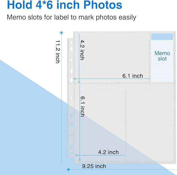 Sooez 30 Pack 4x6 Photo Sleeves for 3 Ring Binder (180 Pictures), Heavy Duty Plastic Album Refill Pages, Clear Archival Sheets