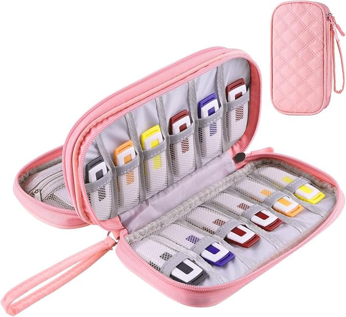 COOTHINE USB Flash Drive Holder Case, Portable Storage Bag Organizer for Samsung/Sandisk Memory Stick/Thumb Drive/Jump Drive/SD Card, with 18 Slots (Pink)