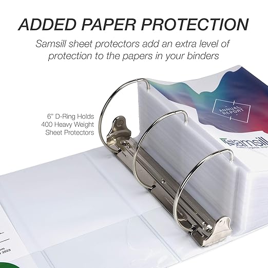 Samsill Durable 6 inch 3 Ring Binder, Made in USA, Locking D Ring FSC 100% Recycled Chipboard, Black, White, 6 Pack