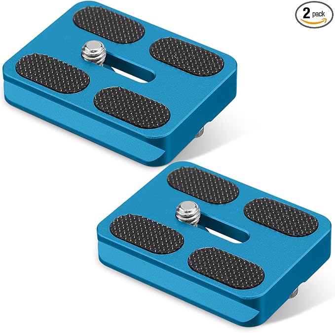 Frienda 2 Pieces Metal Quick Release Plate with 1/4''-20 Camera Screw Tripod Mount Plate Fits Standard for DSLR Camera Tripod Ball Head(Blue,Pu50)