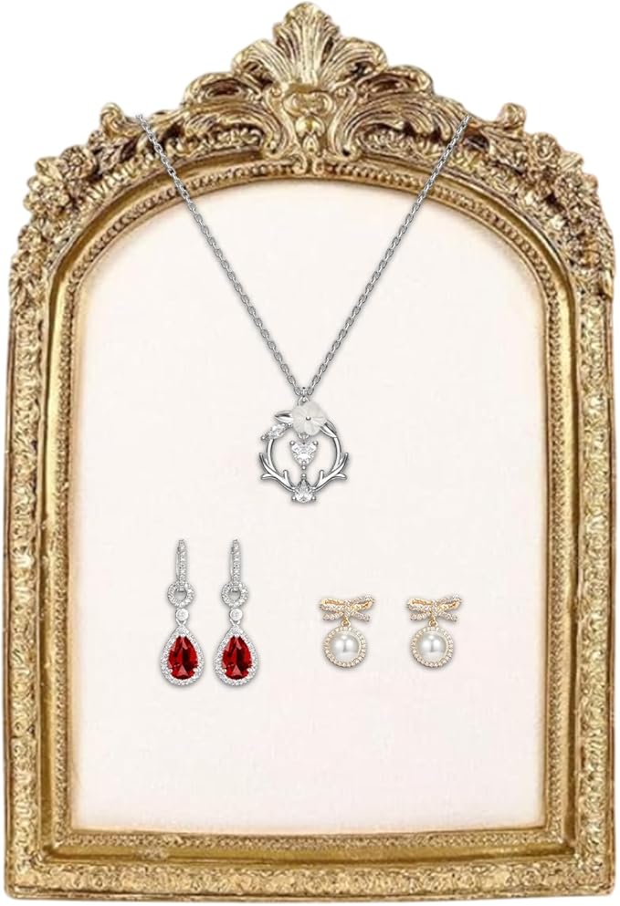 Resin Vintage Photo Frame - Vintage Jewelry Display Frame, Shabby Chic Jewelry Stand | Velvet Backing Handmade Necklace Organizer, Antique Style Earring Holder For Women Girls Bedroom Dresser Table