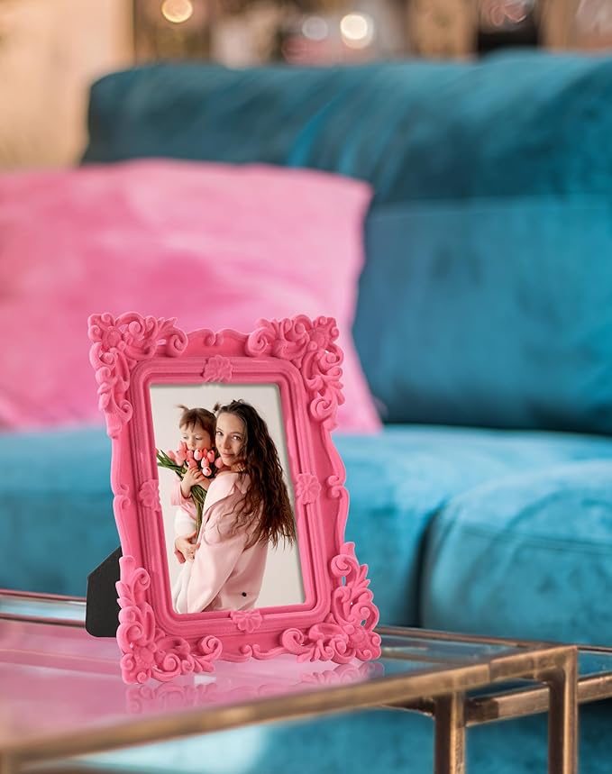 Pink Picture Frame 4x6 for Portraits Wedding Photos, Small Cute Decorative Frame with Stand for Cozy Home Decor, Unique Gift for Housewarming Birthday Baby Shower Graduation (Pink)