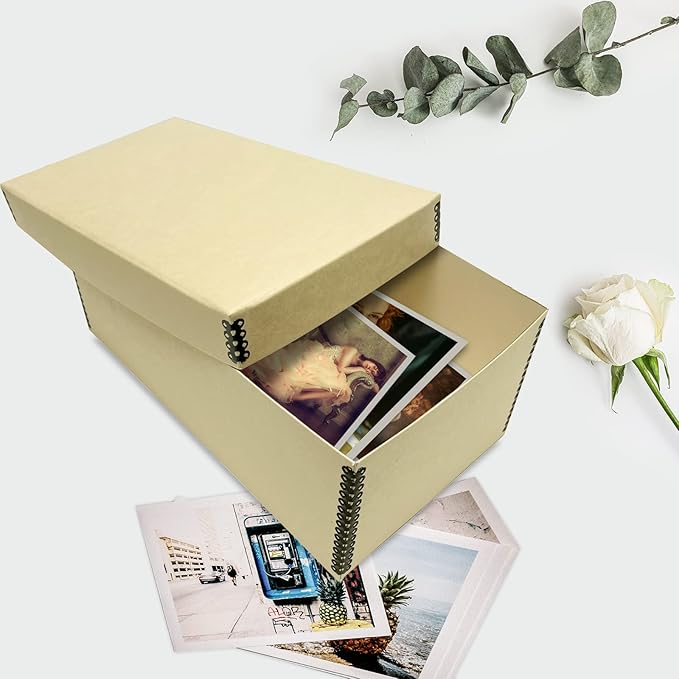 Lineco Photo Card Box, Museum-Quality Archival Storage, Acid-Free with Removable Lid, Bulk Storage for Negatives, Prints, Films, Photos, 4x6x12 Inches, Tan, 2 Pack
