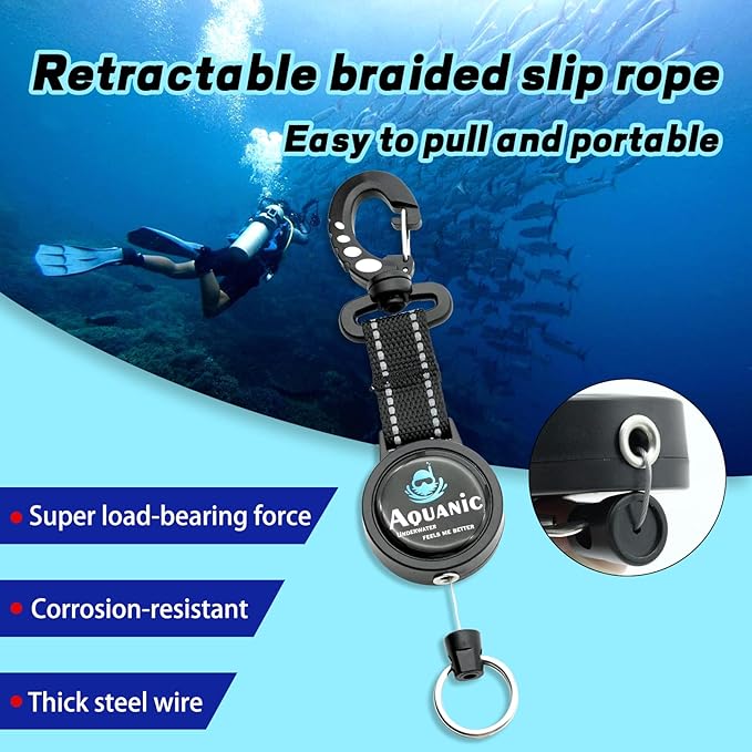 nitescuba Scuba Diving Retractable Gear Tethers, Scuba Accessories Dive Clip Lanyard with Snap Hook, Split Ring Quick-Release Extension Cord for Diving,Swimming,Flashlights,Cameras and More