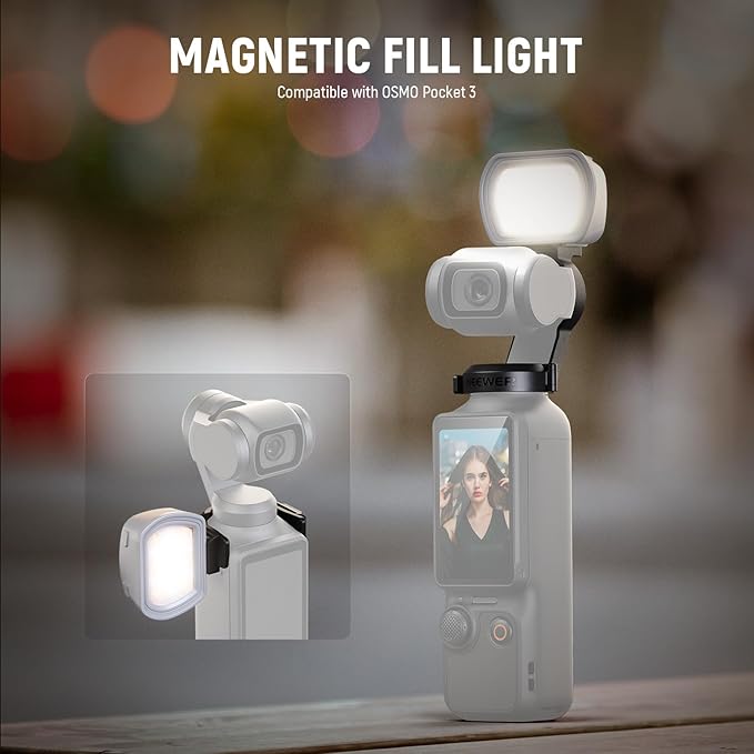 NEEWER Basics Magnetic Auxiliary Light Compatible with DJI OSMO Pocket 3 Gimbal Camera Creator Combo, USB C Rechargeable Mini LED Fill Light with Cleaning Cloth for Selfie Vlog Video Recording, M21