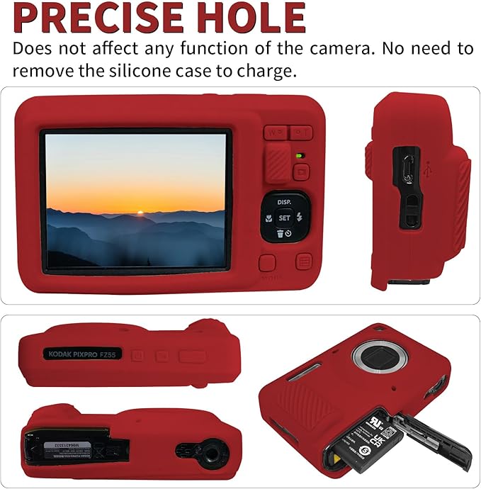 Easy Hood Camera Case for Kodak PIXPRO FZ55, Soft Silicone Cover Anti-Scratch Slim Fit FZ55 DSLR Camera Sleeve Body Skin Travel Protective Case, Cherry Red