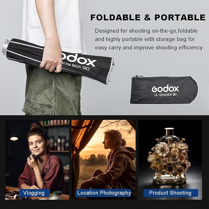 Godox Quick Release Octagon Umbrella Softbox,UL 35.43'' Bowens Mount Soft Box with Honeycomb Grid Light Diffusers Carry Bag for Studio Strobe Flash,Outdoor Product Portrait Photography Live Streaming