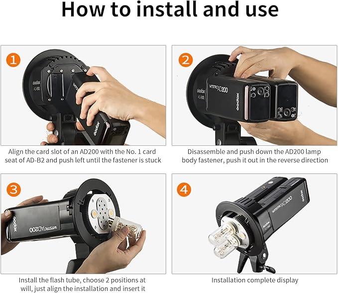 Godox AD-B2 Dual Tubes Light Head S-Type Bowens Mount Flash Twin Head Bracket to Install 2 Godox AD200 AD200Pro Pocket Flashes or Flashpoint eVOLV 200 Speedlight Together to Achieve 400W Power Output