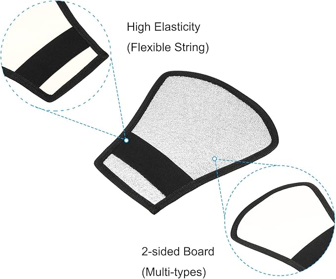 PATIKIL Flash Diffuser Reflector, 2-Sided Flexible Bend Bounce Reflector with Elastic Strap for Flashlight Photography Camera Speed Light, Silver White