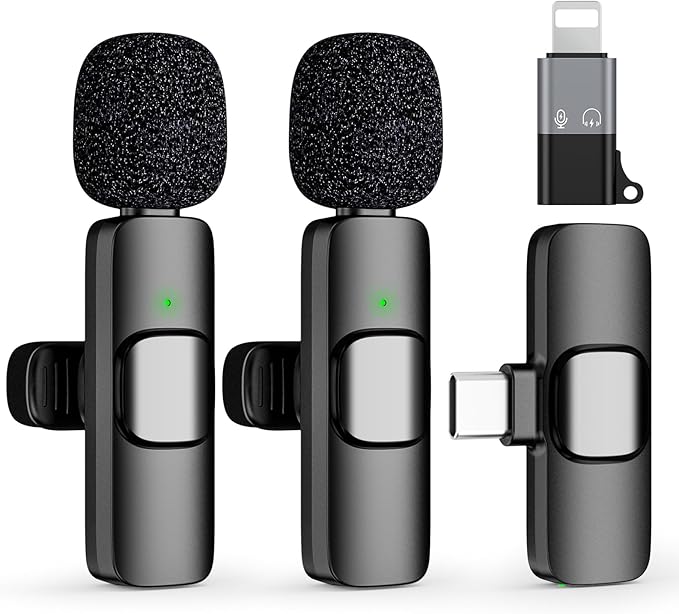 Mini Wireless Lavalier Microphone for iPhone, iPad, Android Phone, Clip on Omni Lav Mic for Video Recording, Tiktok, YouTube, Vlog - Noise Reduction Lapel USB C Bluetooth Mic for Recording
