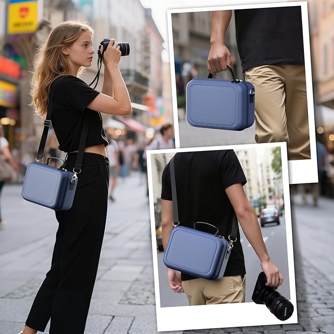 ProCase Hard Shell Camera Case for Canon Rebel T7/EOS R100/R50/DSLR/SLR/Nikon/Sony/Mirrorless Cameras, Soft Padded Digital Camera Travel Bag with 1 Shoulder Strap and 3 Adjustable Dividers -Navy