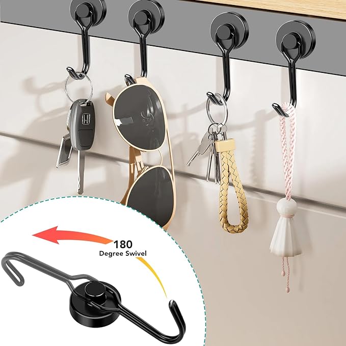 DIYMAG Black Magnetic Hooks, 40LBS Strong Magnetics Heavy Duty 2026 Cruise Cabin Ship Essentials Magnet Hook with Metal Hanger for Hanging Refrigerator Home Kitchen Office, 4Pack