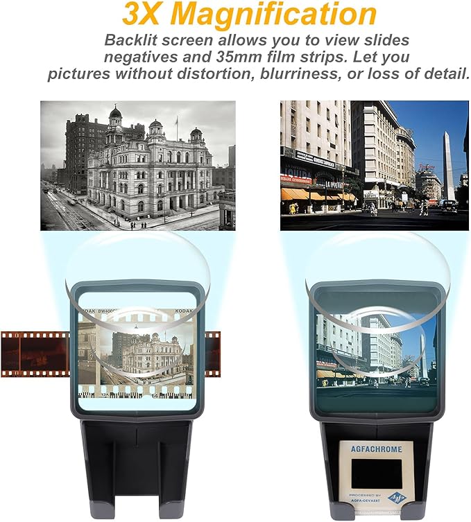 35mm Slide Viewer, Film Negative and Slide Viewer with 3X Magnification and LED Lighted Illuminated Viewing, USB Powered