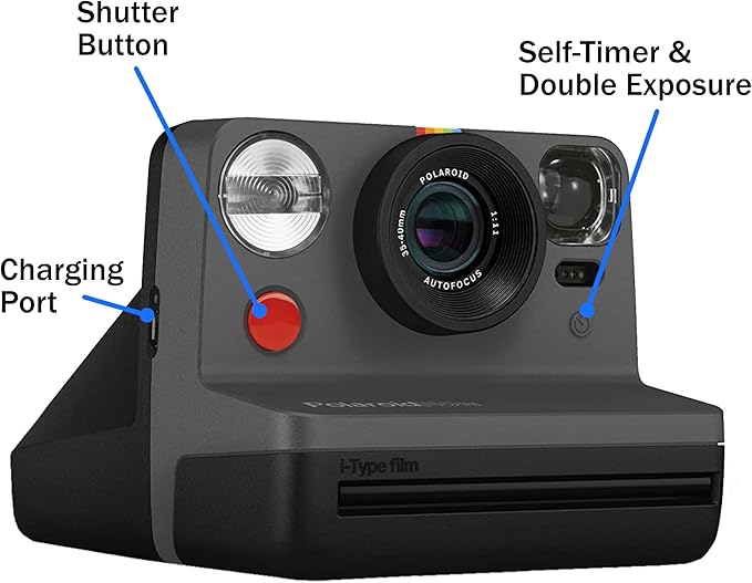 Polaroid Gen 2 Now I-Type Instant Film Camera - Black Bundle with a Color i-Type Film Pack (8 Instant Photos) and a Cleaning Cloth