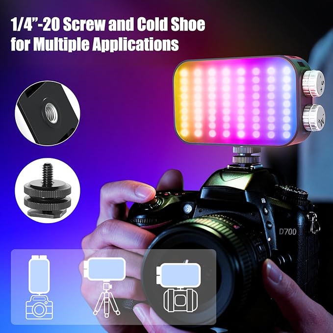 EMART RGB LED Camera Light, 2600mAh Portable Video Light 13 Lighting Effects 360° Full Color, Rechargeable Small Light Panel, 2500K-7000K for Selfie, Content Creator, Photography