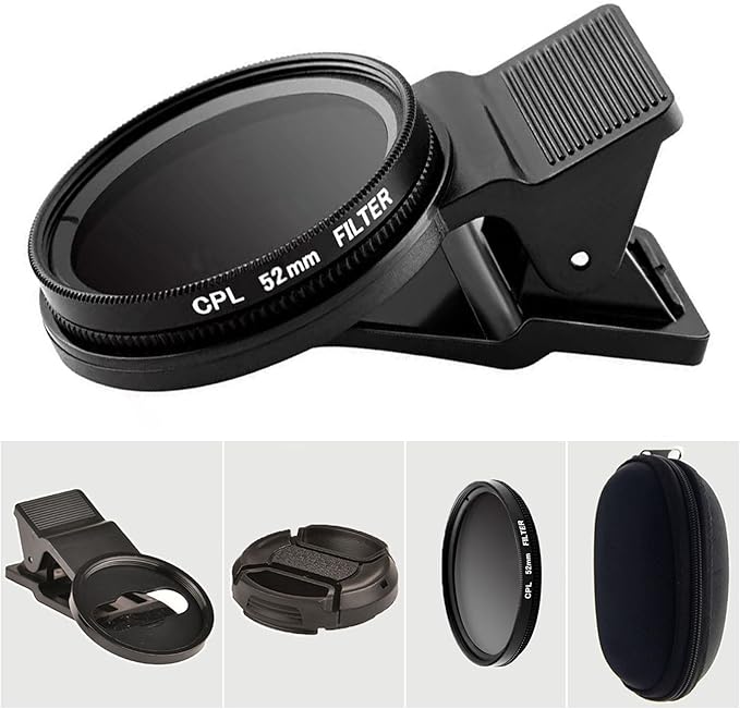 52mm CPL Polarized Phone Lens, Universal Phone Camera Polarizer Filter Clip On CPL Phone Polarizer Lens, Polarized Lens for Phone Compatible with Most Mobilephone Models