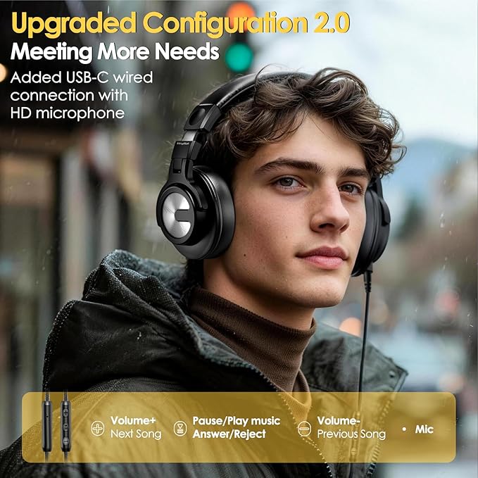 USB C Headphones Wired Over Ear with 50mm Drivers, Studio Monitor & Mixing DJ Headphones Professional with 6.35mm/3.5mm/Type-C Jack Over Ear Headsets for DJ Podcast Guitar AMP Piano Keyboard Recording