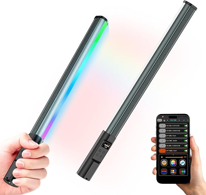 RGB Light Wand, 10W LED Video Lighting Wand Stick for Vlog TikTok YouTube Studio Photography Recording Streaming, 2500K~9900K CRI96+ TLCI98+ 24 Pixel Effects LED Tube Light Bar with APP Control