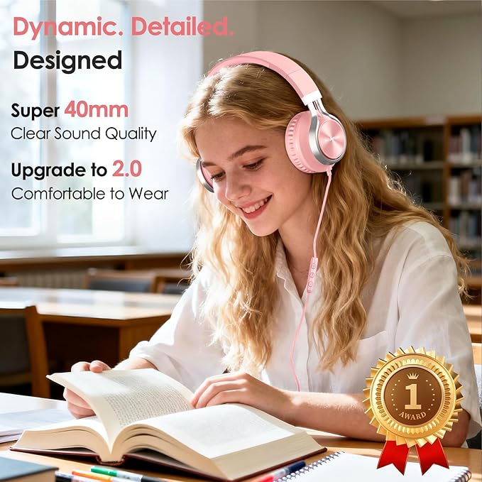 USB C Headphones Wired with Mic & Volume Control, Tangle-Free, Type C Over-Ear Headphones, Lightweight/Foldable Kids Headphones Wired Headphones USB C for iPad/Sports/School/Travel/iPhone 17/16/15