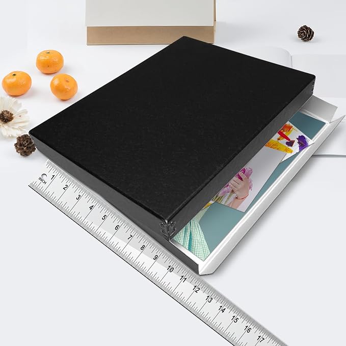 Lineco Museum Archival Storage Box, 11.75x17.75x1.5 in. Drop Front Design. Acid-Free with Metal Edge. Organize Photos, Pictures, Prints, Documents, Crafts, DIY. Black, 1 Pack