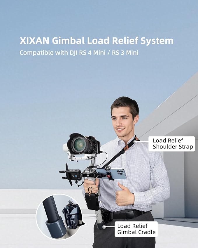 Handheld Gimbal Stabilizer Accessories Load Relief Kit with Adjustable Shoulder Strap, Belt, Gimbal Cradle Support, Extension Rod. Hold Gimbal Easier and Longer. Fits DJI RS 4 mini/RS 3 mini