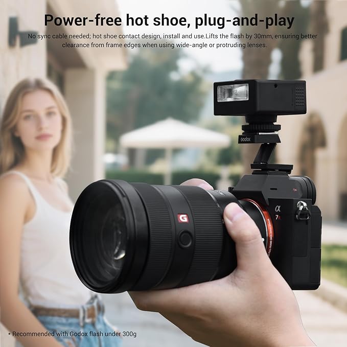 Godox FS-R Single Contact Foldable Flash Bracket, Anti-Collision Riser for Godox MF12/MF-12 & Other Single Contact Mini Flash, Max Load 78g, Foldable Design for Portable Macro Photography