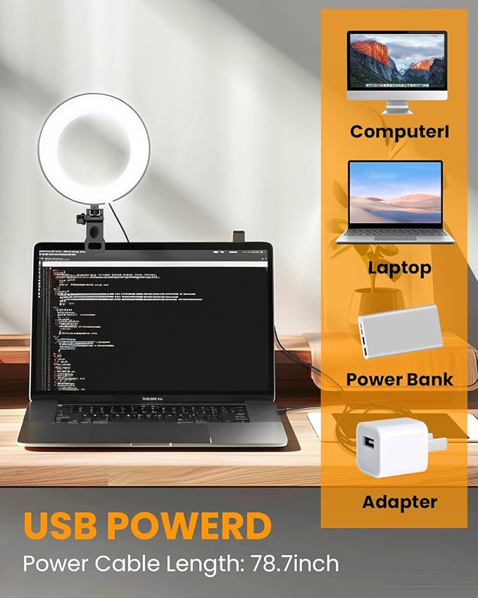 Video Conference Lighting Kit, Ring Light Clip on Laptop Monitor, 6" Dimmable LED Circle Selfie Light for Zoom Meeting/Remote Working/Zoom Calls/Live Streaming/Video Recording