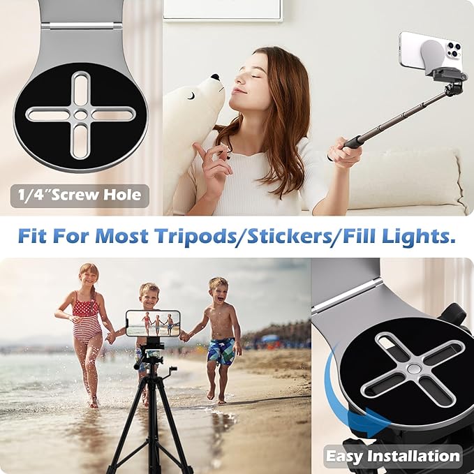 Detachable Magnetic Phone Holder for Laptop & Car, Foldable Desk Phone Stand, Adjustable Magnetic Phone Tripod Mount Adapter with 1/4" Screw Design for MagSafe iPhone and All Phones, Gray
