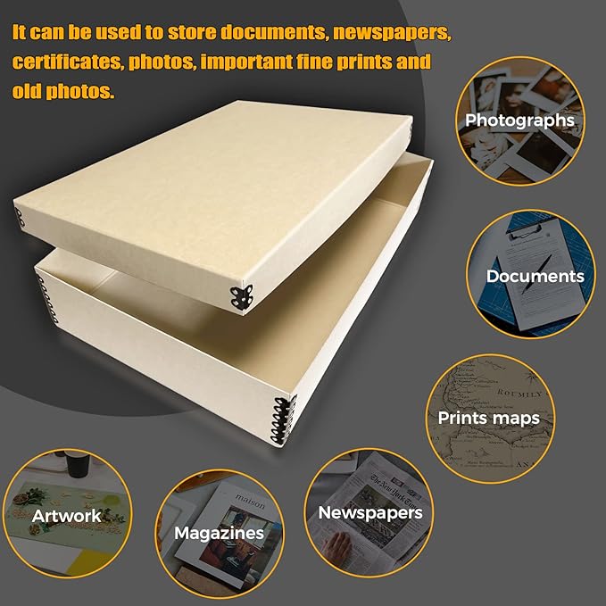 Golden State Art, Archival Storage Box, Acid-Free Drop Front Museum Box with Metal Edge for Storing Artwork Photos Documents Prints Arts And Crafts (11.75x17.75x3.75 Inches)