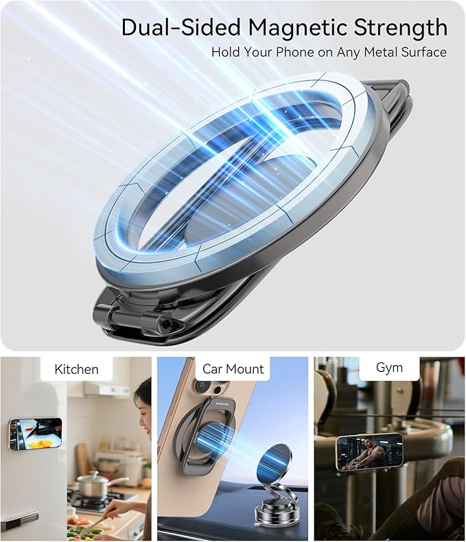 for MagSafe Magnetic Phone Grip Stand [Upgrade Dual-Hinge-Sided Magnets] Compatible with MagSafe Ring Gym Car Holder for iPhone 17/16/15/14/13/12 Pro Max Series Case All Phones (Black)