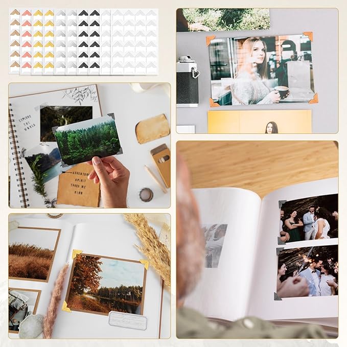 240Pcs Self-Adhesive Photo Corners for Scrapbooking, 10 Sheets Photo Mounting Corners Picture Scrapbook Frame Stickers for DIY Scrapbook Album Picture Frames Journal Supplies 6 Colors