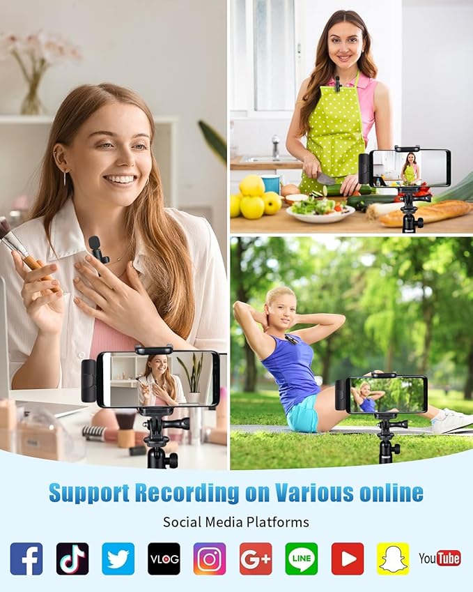 Wireless Lavalier Microphone for Android/iPhone/Computer/Laptop, Wireless Mic for iPhone 13 14 15 16 17 with Noise Reduction Chip, Mini Microphone for Recording Podcast YouTube, TikTok(2 Pack)