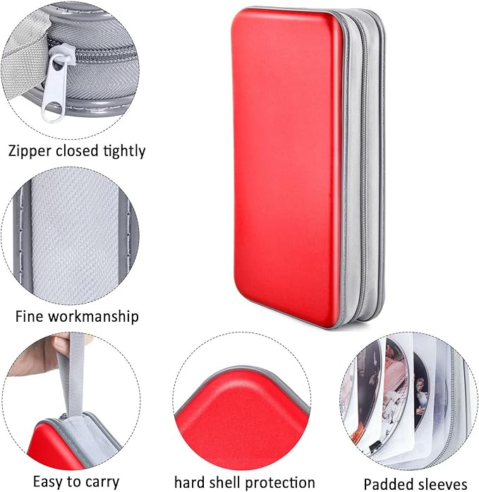 DVD Case, Bivisen CD Case Holder Wallet Binder 96 Capacity CD/DVD Cases Storage Holder Binder Organizer Wallet Book for Car Home Travel (Red)
