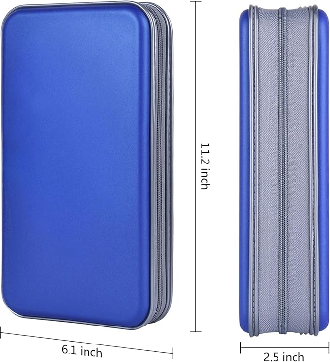 alavisxf xx CD Case, 96 Capacity Hard Plastic CD Holder Protective DVD Disc Storage Case Holder Portable Zipper CD DVD Organizer Storage Wallet for Car Home Travel (96 Capacity, Blue)