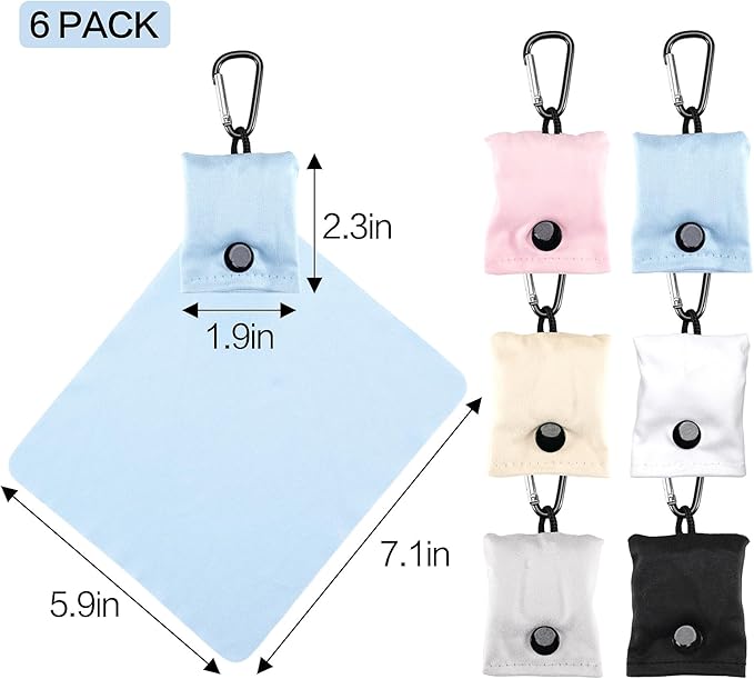 Vemiss 6 Pack Microfiber Glasses Cleaning Cloth, Wipes Lens Eyeglasses & Screens - Reusable, Portable with Keychain & Pouch - Sunglasses, Jewelry, Phone Cleaner Cloth (All Color)