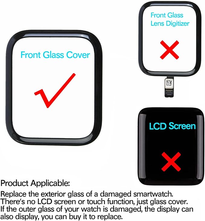 Compatible with Apple Watch Series 4 40mm Screen Replacement - Front LCD Glass Lens Replacement Repair Kit & Watch Glass Repair(No LCD Screen and Touch Digitizer)