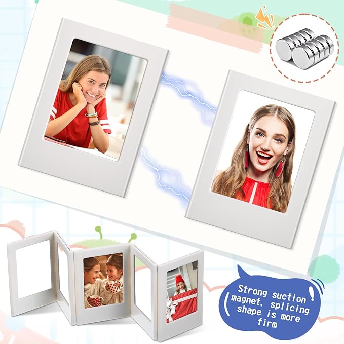 Suzile 30 Pack Mini Magnetic Picture Frames 2x3 Inch Picture Frames Small Table Picture Holder Compatible with Polaroid Fujifilm Instax Film Photos for Fridge Table Locker Whiteboard (White)