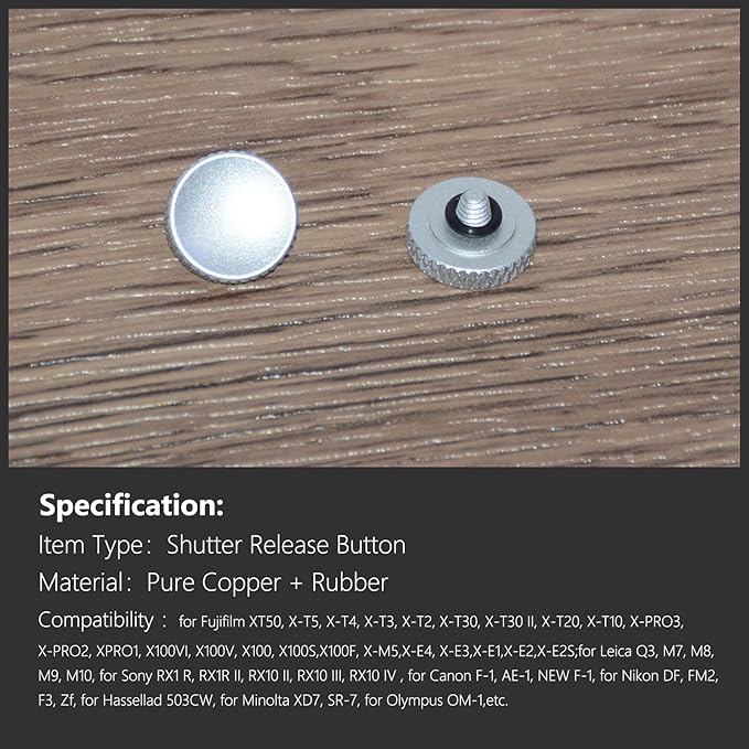 5 Pack Shutter Release Button,Pure Copper Knurled Concave Surface Camera Button for Fuji X-M5 XT50 X-T5 X-T4 X-T3 X-T2 X-T30 X-T30 II X-T20 X-T10 X100VI X100V X-E3,for Nikon DF Zf (Silver)