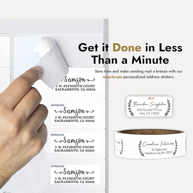 Return Address Labels Personalized, 250 Rolls, 2.6"L x 0.75"H - White Matte Finish Personalized Address Labels - Made in USA Return Labels Personalize Self Adhesive - Perfect Custom Address Labels