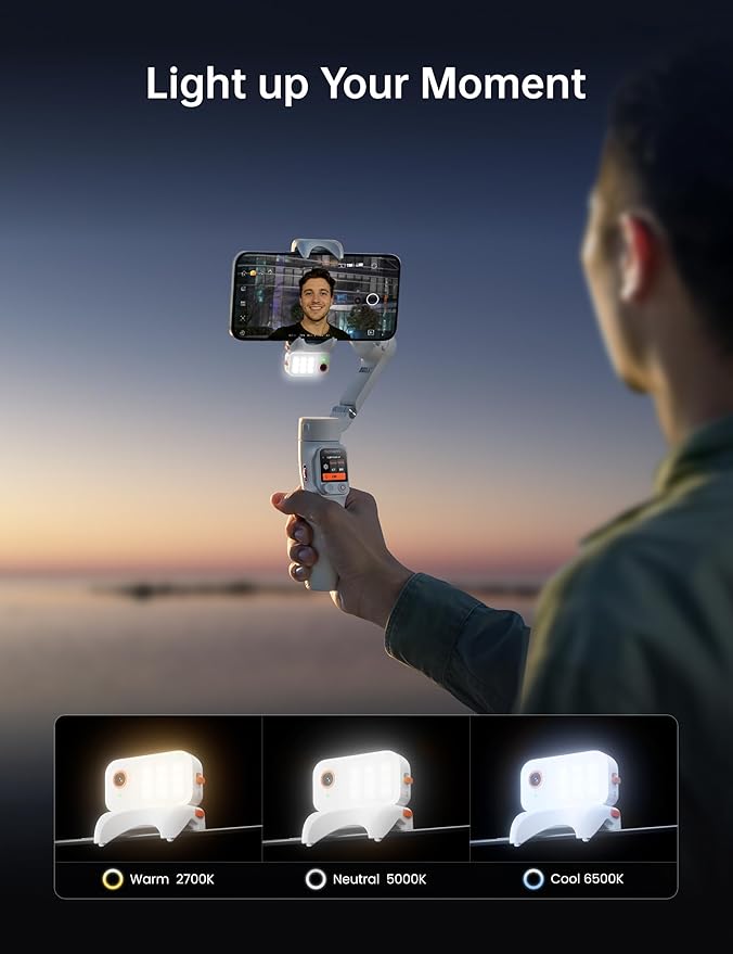 Hohem iSteady V3 Ultra Gimbal Stabilizer for Smartphone, AI Tracking Phone Gimbal, 1.22" Touchscreen Detachable Remote Control, Built-in Extension Rod & Tripod, 360° Infinite Pan, Vlog Filming, White